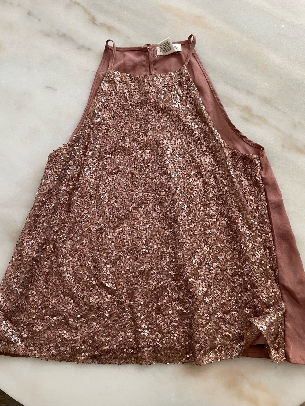 Rose Gold Sequin Halter Tank Top